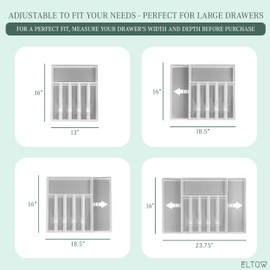 ELTOW Large Expandable Silverware Drawer Organizer, 8 Compartment Non-Slip & Adjustable Silverware Organizer for Drawer, Kitchen Organization for Utensils, Cutlery, Silverware Tray (White)