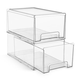 Sorbus Large Clear Stackable Storage Drawers – 2-Pack Plastic Organizer Bins with Handles – Stackable Pull-Out Storage Drawers for Closet, Pantry, Office, Bathroom, Craft, and Toy Organization