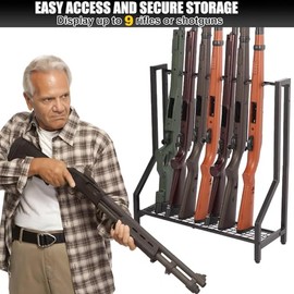 EnigmaSoul EnigmaSoul Indoor Gun Racks, Rifle Rack Floor Stand, Heavy Duty Metal Gun Storage Shelf Holds up 9 Long Guns, Vertical Shotgun Display Stand for Home Garage Office or Retail Shop, Black