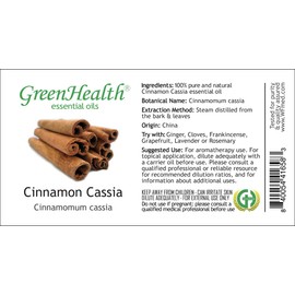 Cinnamon Cassia - 1/3 fl oz (10 ml) Glass Bottle - 100% Pure Essential Oil - GreenHealth