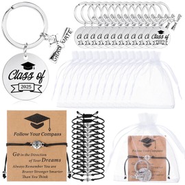 Tondiamo 48 Pcs Class of 2025 Graduation Gifts Include Keychain Compass Bracelets Organza Bags for College Seniors Graduation(Kraft Color)