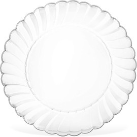 50 Clear Hard Plastic Plates Set By Oasis Creations - 9" Clear Round Disposable Plate - Washable and Reusable