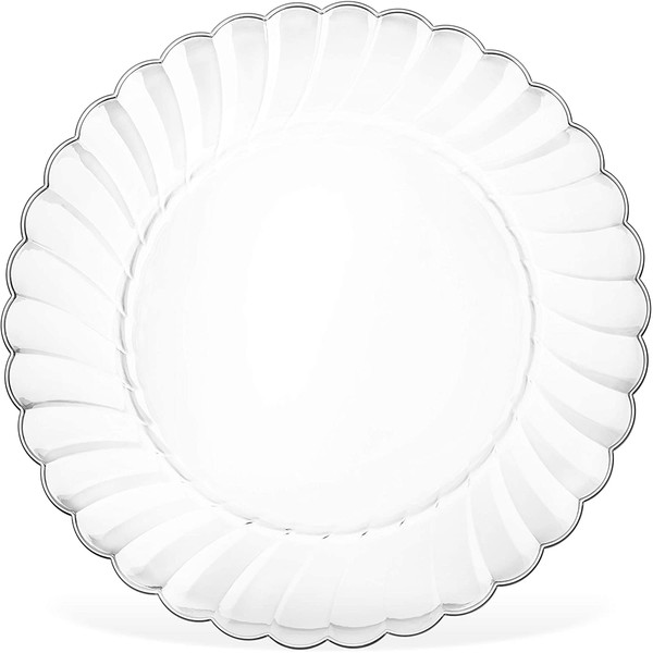 50 Clear Hard Plastic Plates Set By Oasis Creations - 9" Clear Round Disposable Plate - Washable and Reusable
