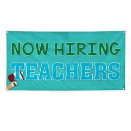 Vinyl Banner Multiple Sizes Now Hiring Teachers Advertising Printing Business Outdoor Weatherproof Industrial Yard Signs Aqua-Blue 4 Grommets 16x40Inches
