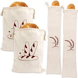 4 Packs Linen Bread Bags Ideal for Homemade Bread, Unbleached, Reusable Bread Storage Bakery & Baguette（2-12.5 X 16 In, 2-27 X 6 In）