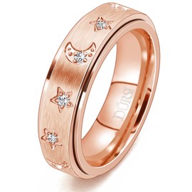 DURSI Moon Star Spinner Ring Fidget Anxiety Worry Rings for Women Girls Stainless Steel Engagement Wedding Promise Band with CZ Diamends 6mm (Rose Gold, 4)