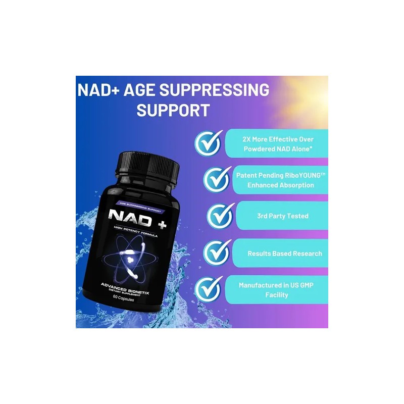 Suplemento NAD+ Cápsulas Advanced Bionetix Resveratrol Quercetina Sin Sabor