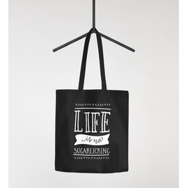 Jute Bag Life is No Sugarlicking Denglish Cotton Bag Tote Bag with Saying Moonworks® Black 2 Long Handles