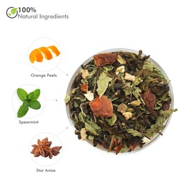CelesTe, Orange Escape, Orange Peel Tea - Premium Blend of Spearmint & Star Anise | 100% Natural Loose Leaf Green Tea (1.76 oz) (50gm) (25 Cups)