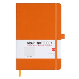 HIJYOO A5 Graph Paper Notebook, Squared Notebook 200 Pages A5 Hardback Notebook with Pen Loop, and Inner Pocket, for Office School Home Business Writing & Note Taking (Orange)