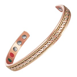 YINOX Super Strong Magnetic Copper Bracelet for Men Women, Classic Indian Woven Handmade Bracelet, Includes 6 Oversized NdFeB Magnets + 1 Infrared + 1 Tourmaline (6.5 Inch) (A)