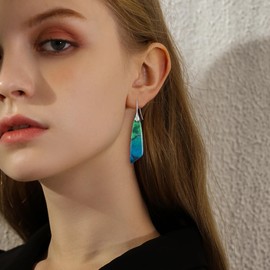 Clearine Dainty Elegant 925 Sterling Silver Natural Stone Unique Irregular Lightweight Dangle Drop Earrings Multiple Styles Earrings Jewellery for Birthday Party Gift Emerald Silver-Tone