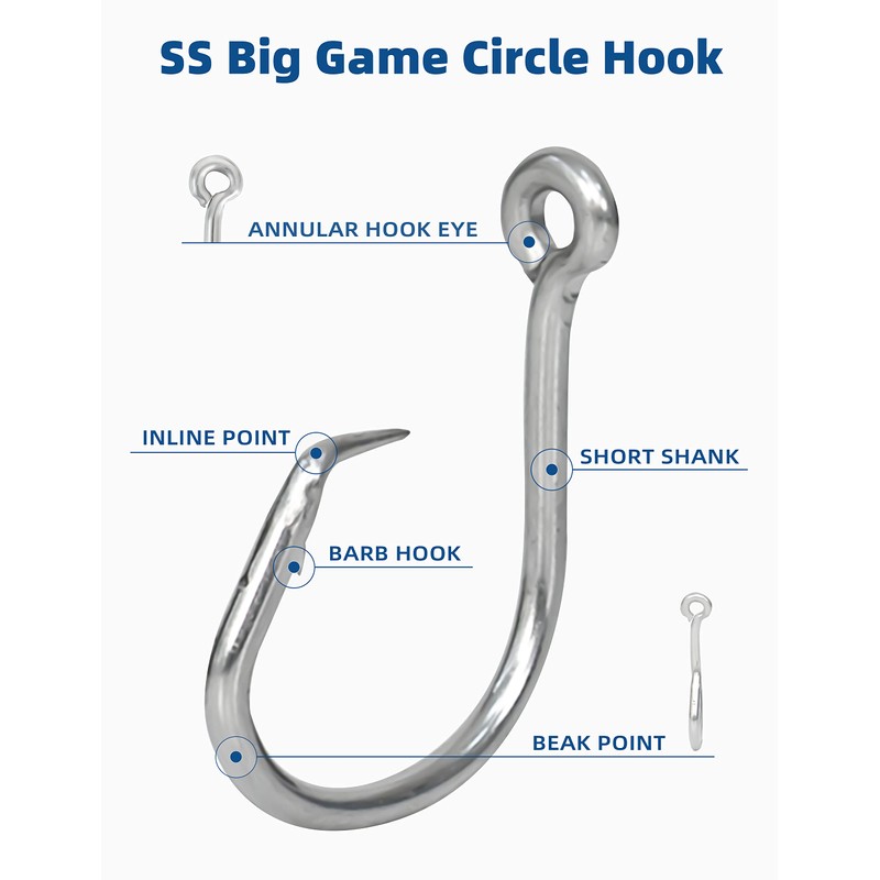 BLUEWING Big Game Circle Hooks Heavy Duty Stainless Steel Fishing