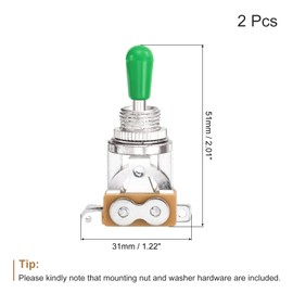 MECCANIXITY 3 Way Short Straight Guitar Toggle Switch Pickup Selector Silver with Green Tip Knob Caps for Electric Guitars Parts Replacement Pack of 2