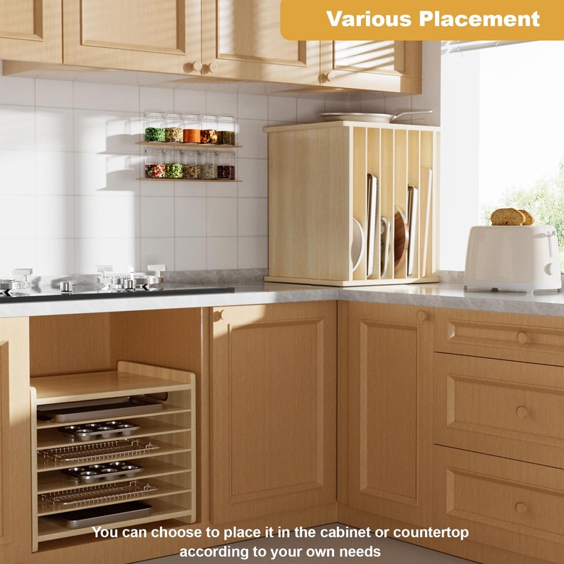 7 Tier Wooden Tray Dividers for Cabinets Cookie Sheet Organizer