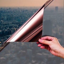 Niviy One Way Window Film Privacy Mirror Effect Self-Adhesive Window Tint UV Heat Control Glass Door Film for Home and Office, Tea-Silver 23.6 x 78.7 inches