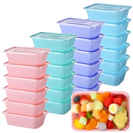Bokon 25 oz Plastic Meal Prep Containers Bulk Disposable Colorful Stackable Bento Box with Lids Microwave Dishwasher Freezer Safe Safe Food Storage(100 Pcs)