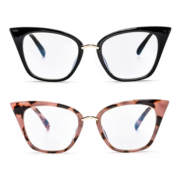 ZUVGEES 2 Pack Womens Cute Oversized Cat Eye Blue Light