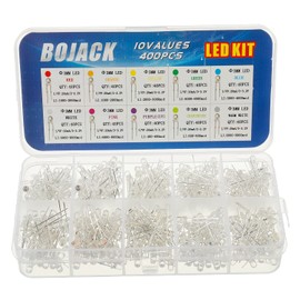 BOJACK 10 Colors 400 pcs 3mm LED Diode Lights Assored Kit Pack (Red/Ora/YEL/Gre/Blu Transparent DC 2V - 3.2V 20mA) Bright Lighting Bulb Lamps Electronics Components 3 mm Light Emitting Diodes Parts
