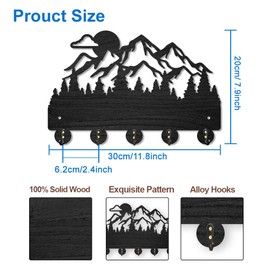 MAYJOYDIY Wood Mountain Forest Coat Rack Forest Tree Landscape Key Hooks for Wall 11.8×7.9inch Nature Sun Cloud Key Holder Hanger Wall Art Decor with 5 Alloy Hooks for Gift Hallway Entryway Kitchen