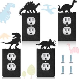 Peryiter 4 Pcs Dinosaur Light Switch Cover Wall Plate Triceratops Stegosaurus Tyrannosaurus Dinosaur Outlet Cover Dino Single Toggle Light Switch Plates Cover for Home Kitchen(Black)