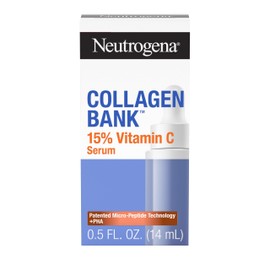 Neutrogena Collagen Bank 15% Vitamin C Face Serum, Vitamin C Serum for Face Helps Build Collagen for Glowing, Plumper Looking Skin, Uneven Skin Tone Treatment, Fragrance Free, 0.5 fl. oz