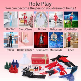 51 Pcs Doll Career Clothes and Accessories. 10 Sets of Role-Playing Costumes(31 Piece) and 10 Pairs of Shoes, 10 Doll Display Stands,for 11.5 inch Doll.Not Random (Styles as Shown,Dolls Not Included)