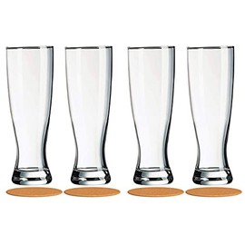 AMZ Empire 16 oz Pilsner Beer Glasses Set of 4, Classic Drinking Beer Glass, Premium Strong and Sturdy Glassware with Coasters