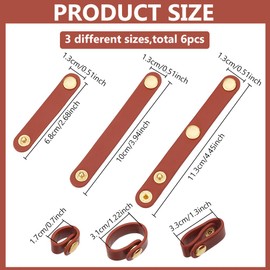 WEBEEDY 6 PCS PU Leather Shortener Buckles 3 Sizes Adjustable Brown Leather Strap Holder Interchangeable Bags Strap Shortener for Crossbody Shoulder Bags Handbags