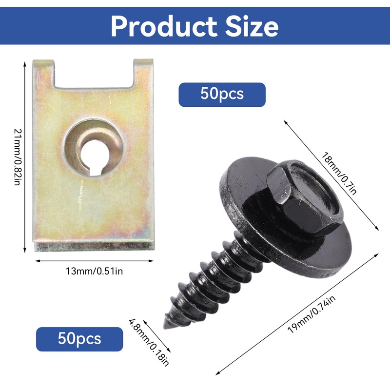 100 Stück Karosserieschrauben, 50 Sätze Blechmutter Schraube Mutter Clip Kit,