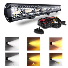 SLARY 23 Inch 144W LED Light Bar White/Amber Flasing Strobe Light with Six Modes Driving Fog Lights Spot Flood Combo Beam Bumper Lights with Switch Wiring Harness for Offroad Truck 4WD SUV ATV UTV