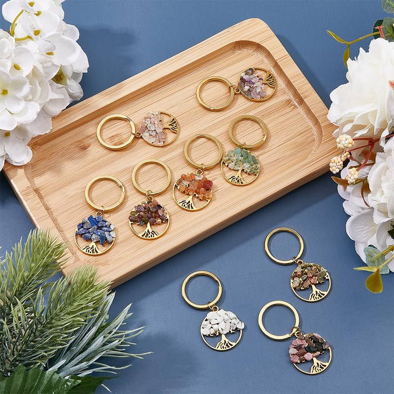 [SUPERFINDINGS] Natural Stone Tree Keychain Mix Chip Keychain Tree Keychain