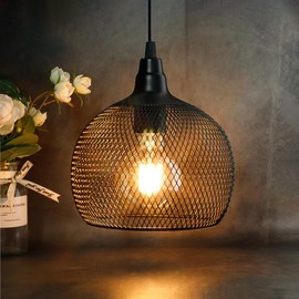 JHY DESIGN Hanging Lamp Black Battery Powered Decorative Pendant Lamp Metal Cage Battery Lamp with 6 Hours Timer for Bar Bedroom Garden Parties Patio Indoor Outdoor Living Room(Round)