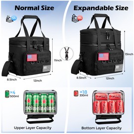 DOLOPL Lunch Box for Men, Black Insulated Expandable Lunch Bag for Men/Women, 16L Large Tactical Leakproof Waterproof Cooler Lunch Bag With Adjustable Shoulder Strap for Outdoor, Picnic, Office
