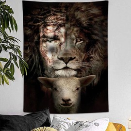 Christian Tapestry for Bedroom Lion and Lamb Decor Jesus Lion Tapestries Wall Hanging Home & Dorm Decor