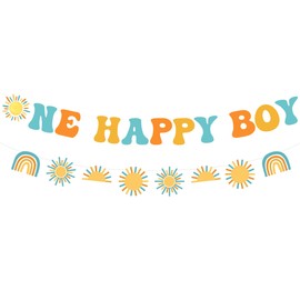 Cheereveal Sun Theme Banner Garland Set 1st Birthday Decorations, One Happy Boy Banner, Boho Sun Garland Accessories, You Are My Sunshine First Birthday Supplies