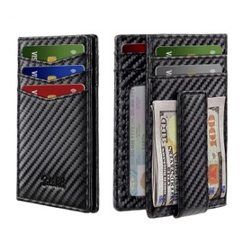 Zitahli Mens Slim Wallet - RFID Blocking Carbon Leather Bifold with Magnetic Closure, 12+ Card Capacity ID Window | Money Clip Gifts for Him