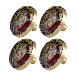 mookaitedecor Set of 4 Dragon Bloodstone Round Drawer Knob 32 mm Crystal Stone Cabinet Knob Pulls Handle