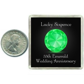 Lucky Sixpence Coin for an Emerald 55th Wedding Anniversary & Traditional Thoughtful Keepsake Gift idea. Parents, Mum, Dad, Grandparents