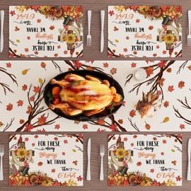 XCHI Thanksgiving Fall Cross Turkey Placemats Set of 4 Table Mats for Party Home Kitchen Dining Table Decorations 12x18 Inch