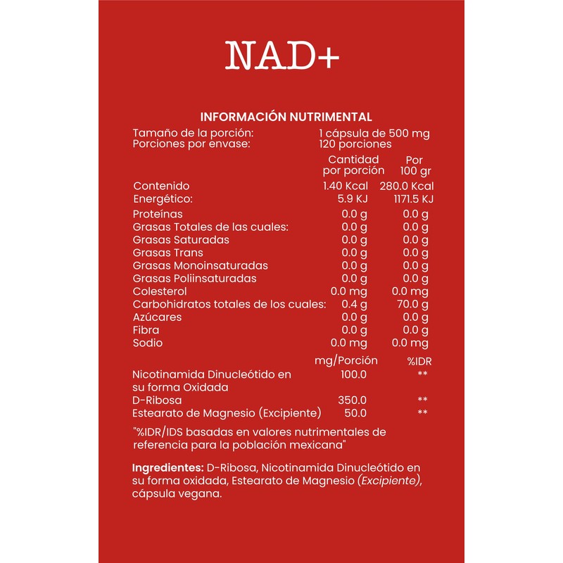 NAD+ 120 Cápsulas, Suplemento Alimenticio, Nicotinamida Adenina Dinucleótido, Joycare Juliana