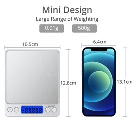 Proster Mini-Digitalwaage Küchenwaage, 0,01 bis 500 g, Taschenwaage, Briefwaage für Gold, Schmuck, Münzen, Farbe: Silber