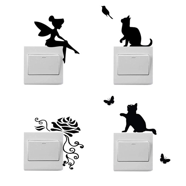 4 Pcs Cartoon Light Switch Stickers, Panda Stickers, Pet Dog Stickers, Cat Stickers for Light Switches, Bedroom Murals