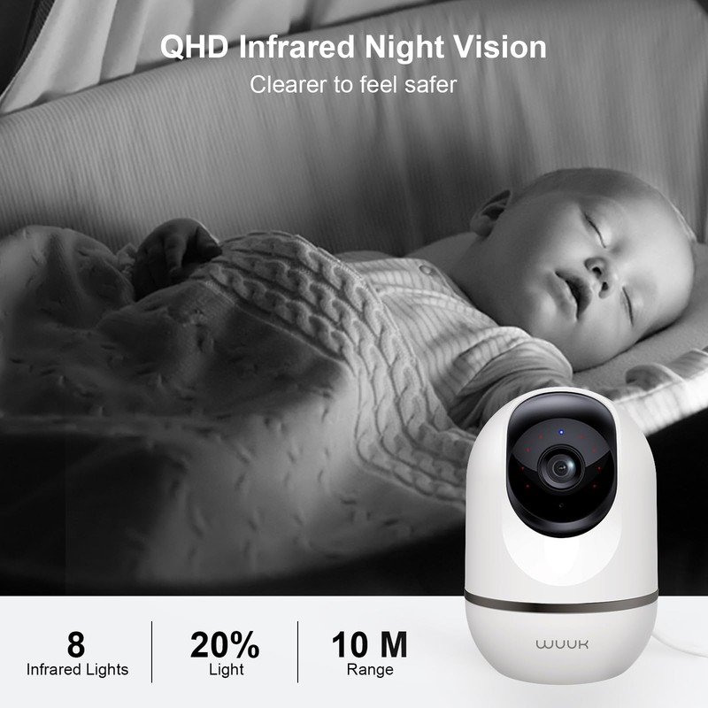 WUUK 4MP Indoor Security Camera, Pan Tilt Cam for Baby/Elder/Dog/Pet,