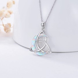 Midir&Etain Trinity Knot Moon Opal Necklace 925 Sterling Silver Celtic Pendant Necklace Lrish Jewelry Gifts for Women
