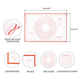 uxcell Silicone Baking Mat, 16 x 24 Inch Non Stick Pastry Mat Sheet, Counter Mat Reusable Oven Baking Mat for Pastry Rolling Dough with Measurements, Red