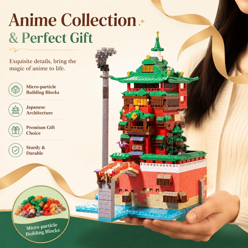 APENGBAOL Japanese Bathhouse Micro Building Blocks, 2657PCS Steampunk Architecture Building