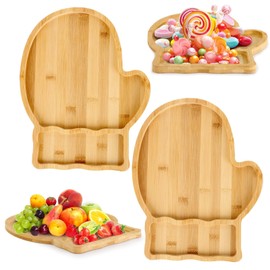 2 Pcs Christmas Winter Glove Charcuterie Board Funny Bamboo Wood Cheese Platter Tray Winter Glove Dinnerware Cookware Christmas Serving Tray Plates for Candy Cookie Home Party