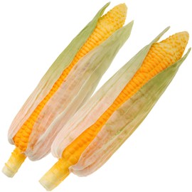 Funzhan 2pcs Artificial Yellow Corn Vegetable Decoration Faux Realistic Corns with Green Shell Fake Lifelike Food Ornament for House Kitchen Simulation Festival Prop