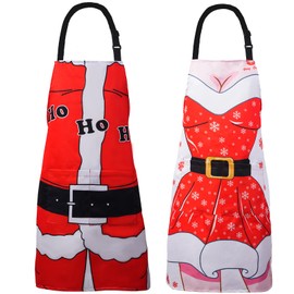 XIEJINJIA 2 Pieces Christmas Adjustable Aprons Anime Wife Husband Funny Flirty Gift Long Ties with 2 Pockets Chef BBQ Cooking Christmas Party Supplies for Men Women